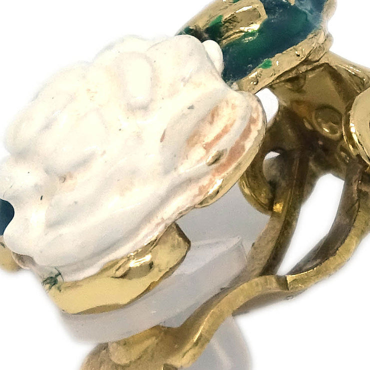 Chanel Gold White Camellia Earrings Clip-On 04A 125124