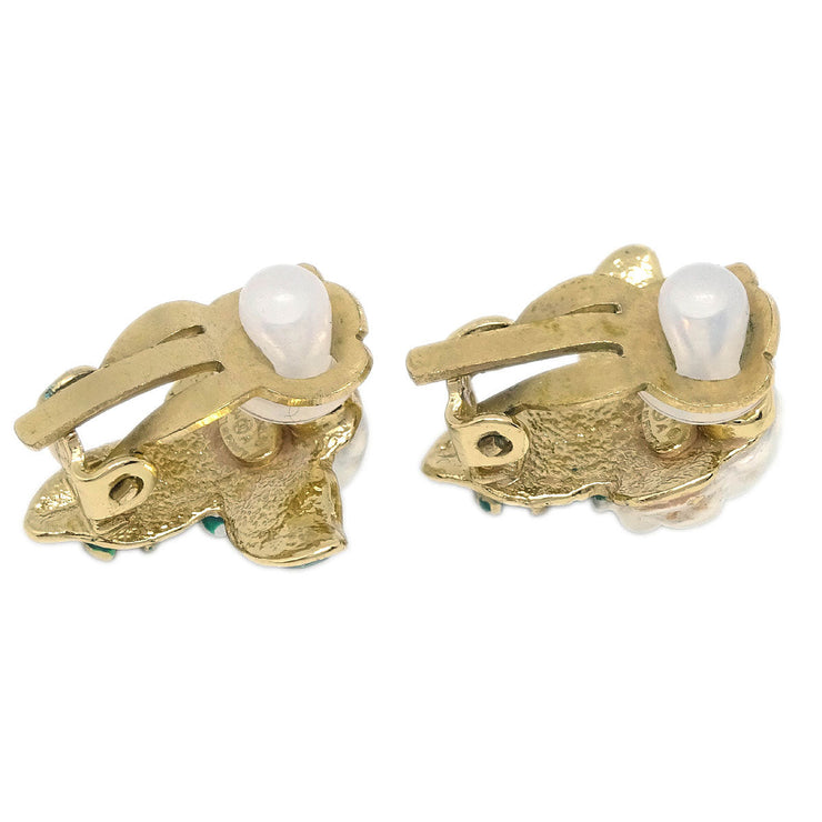 Chanel Gold White Camellia Earrings Clip-On 04A 125124