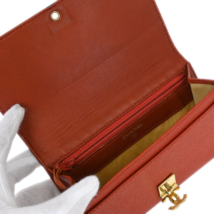 Chanel Vermilion Red Calfskin Wallet Purse 125129