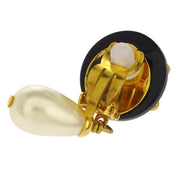 Chanel Artificial Pearl Dangle Earrings Clip-On Gold Black 96C 125133