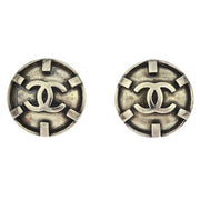 Chanel Button Earrings Clip-On Silver 96P 125134