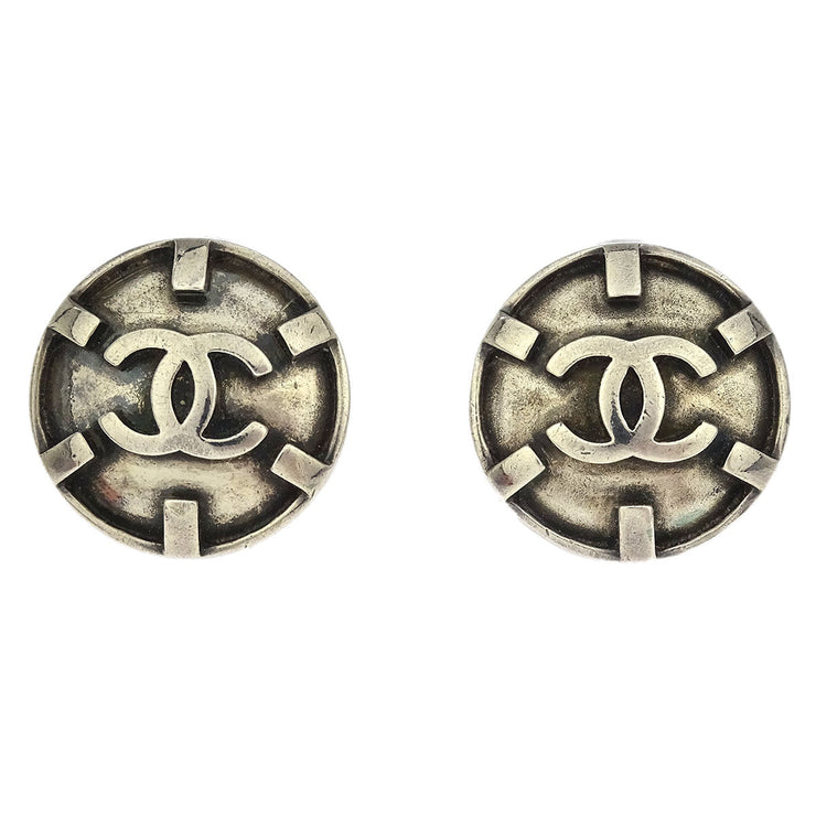 Chanel Button Earrings Clip-On Silver 96P 125134