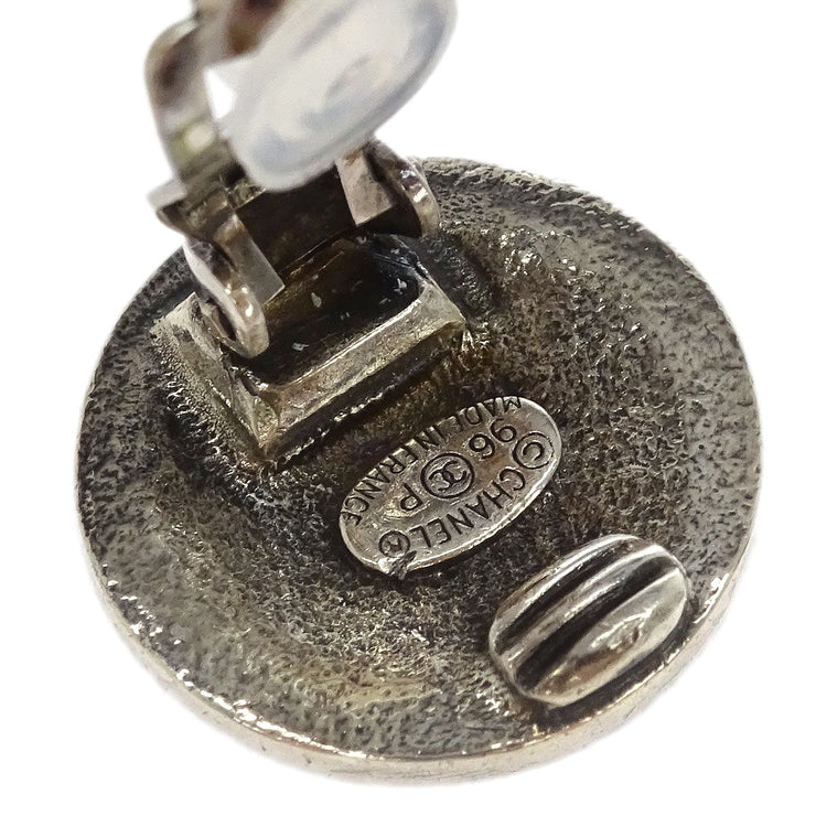 Chanel Button Earrings Clip-On Silver 96P 125134