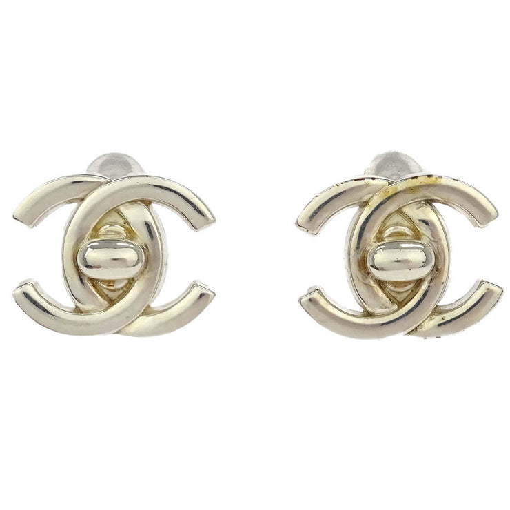 Chanel CC Turnlock Earrings Clip-On Silver Small 96A 125136