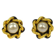 Chanel Artificial Pearl Button Earrings Clip-On Gold 93A 125137