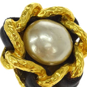 Chanel Artificial Pearl Button Earrings Clip-On Gold 93A 125137