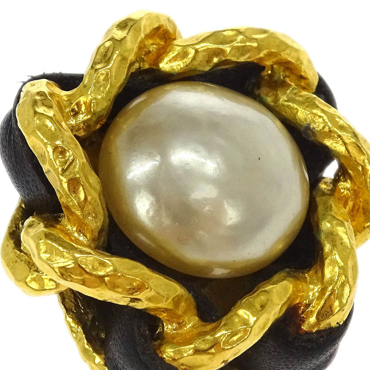 Chanel Artificial Pearl Button Earrings Clip-On Gold 93A 125137
