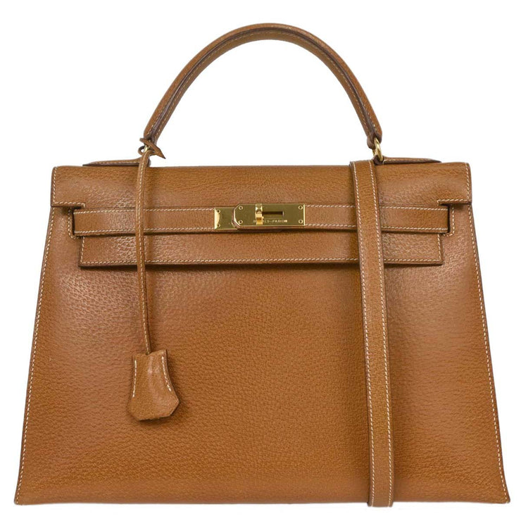Hermes Natural Pigskin Kelly 32 Sellier Handbag 5 Circle:X 125138