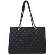 Chanel Black Calfskin Grand Shopping Tote GST Chain Handbag 125139