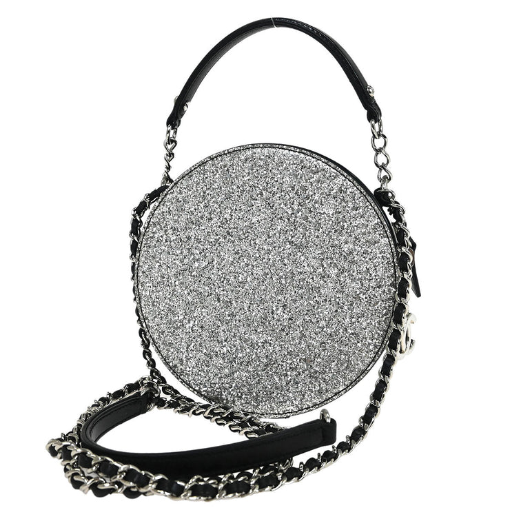 Chanel Metallic Silver Patent Leather Round Chain Shoulder Bag 125168