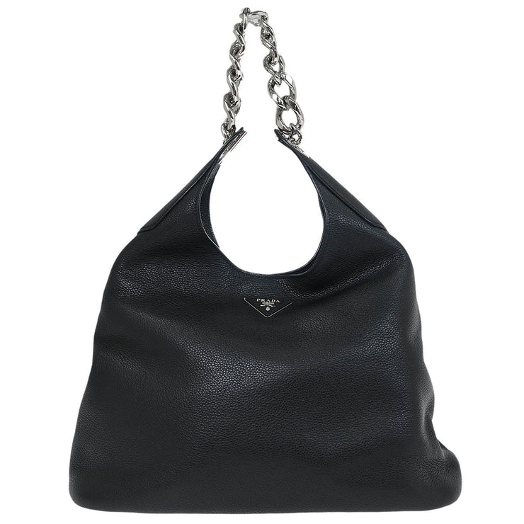 Prada Black Leather Hobo Handbag 31/I 125188
