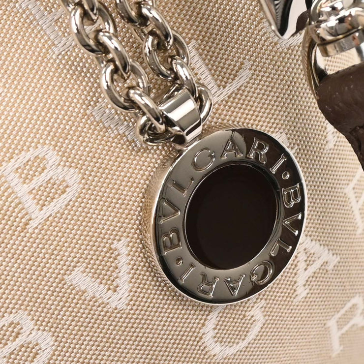 Bvlgari Beige Canvas Logomania Handbag APEBER 125194