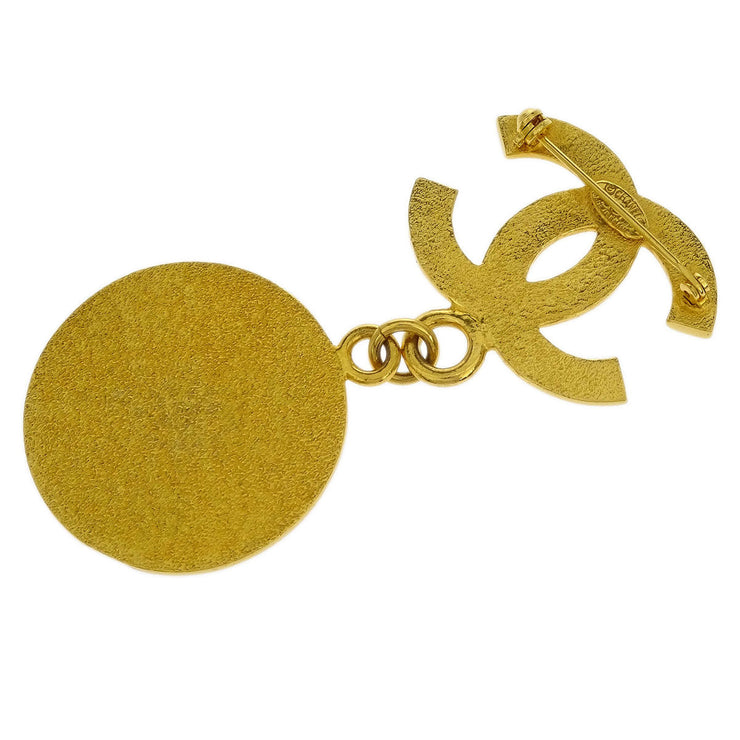 Chanel Brooch Pin Gold CC Medallion Dangle 96P 125205