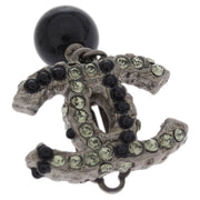 Chanel CC Earrings Clip-On Dangle Silver Black Rhinestone 10A 125206
