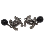 Chanel CC Earrings Clip-On Dangle Silver Black Rhinestone 10A 125206