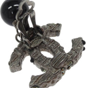 Chanel CC Earrings Clip-On Dangle Silver Black Rhinestone 10A 125206