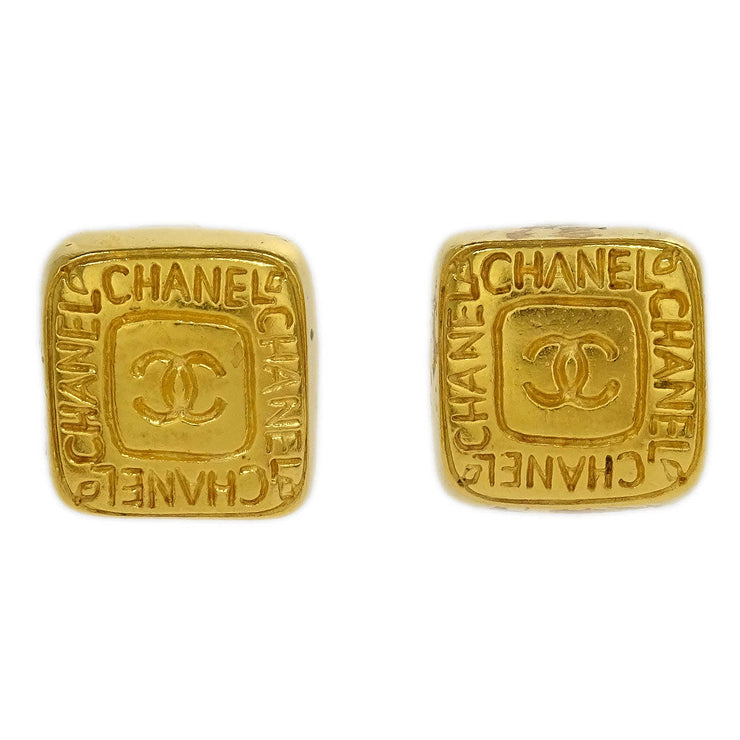 Chanel Square Earrings Clip-On Gold 99A 125210