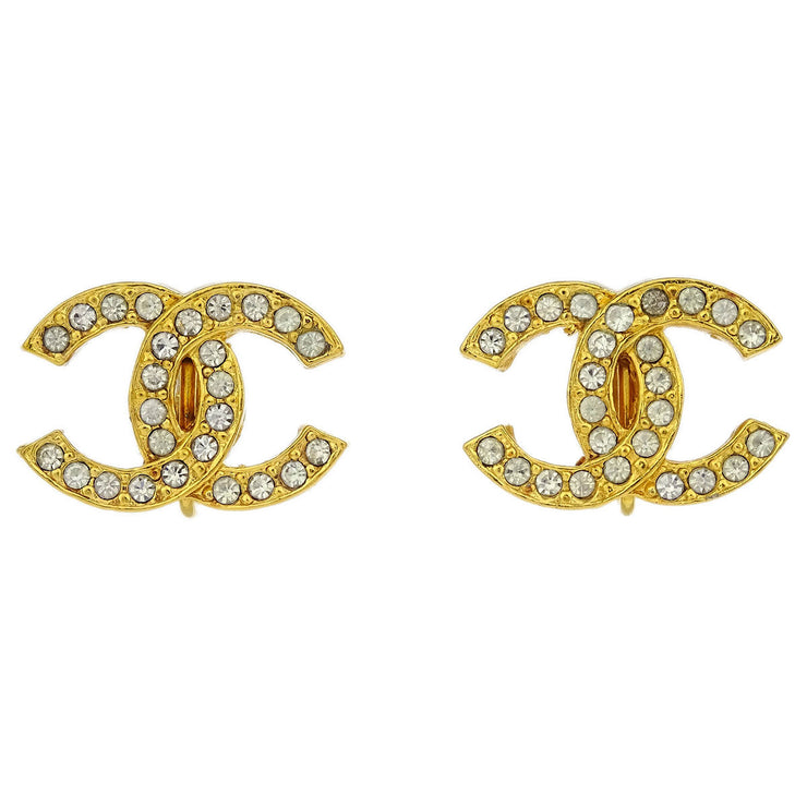 Chanel Gold CC Earrings Clip-On Rhinestone 2084 125211