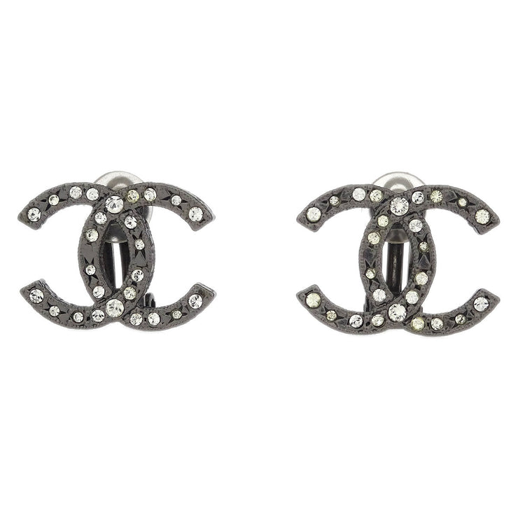 Chanel CC Earrings Clip-On Silver Rhinestone 13K 125212