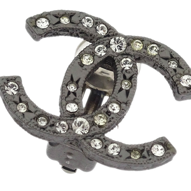 Chanel CC Earrings Clip-On Silver Rhinestone 13K 125212