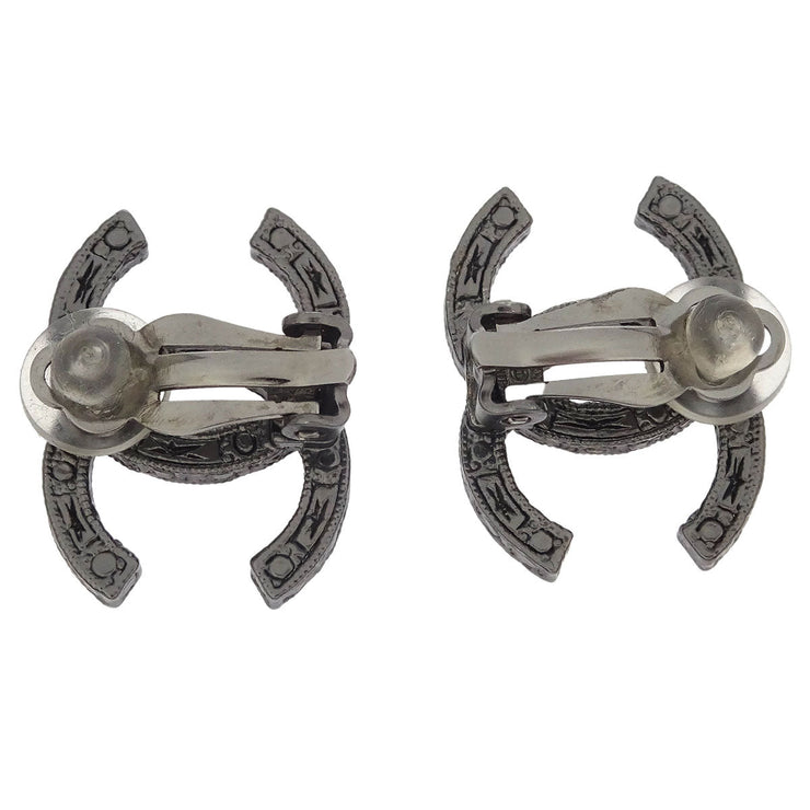 Chanel CC Earrings Clip-On Silver Rhinestone 13K 125212