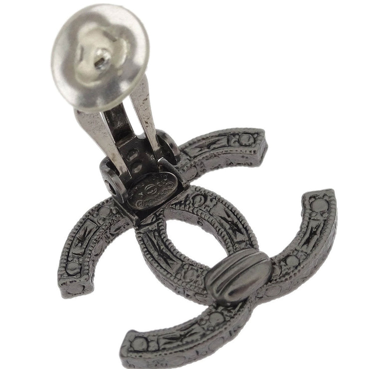 Chanel CC Earrings Clip-On Silver Rhinestone 13K 125212
