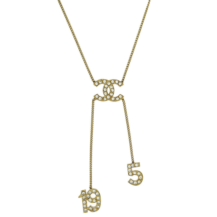 Chanel Gold CC Pendant Necklace Rhinestone 01C 125215