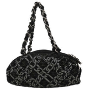 Chanel Black Silver Cotton Jacquard Chain Handbag 125255