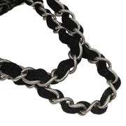 Chanel Black Silver Cotton Jacquard Chain Handbag 125255