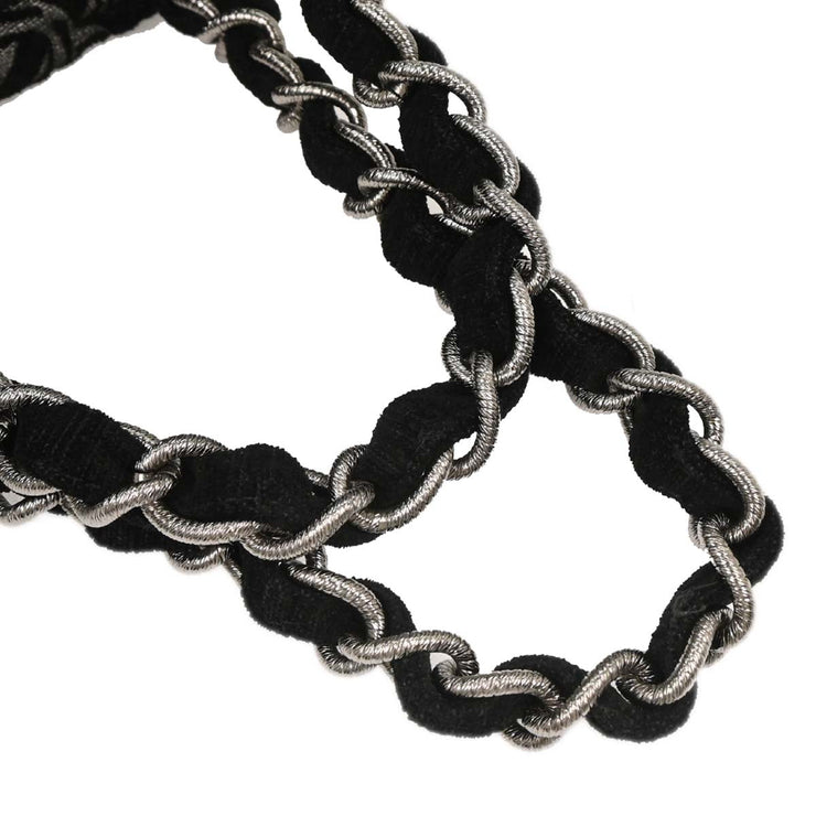 Chanel Black Silver Cotton Jacquard Chain Handbag 125255