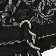Chanel Black Silver Cotton Jacquard Chain Handbag 125255