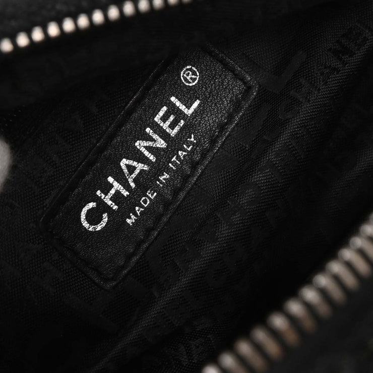 Chanel Black Silver Cotton Jacquard Chain Handbag 125255