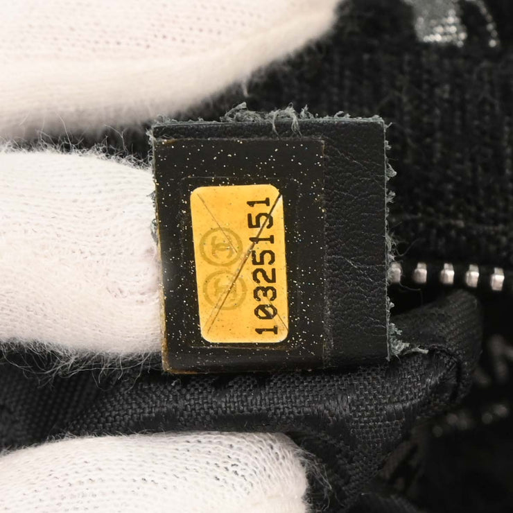 Chanel Black Silver Cotton Jacquard Chain Handbag 125255