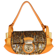 Fendi Metallic Orange Leather Sequins Compilation Handbag 125257
