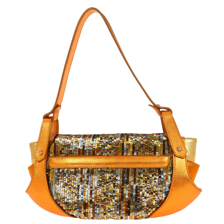 Fendi Metallic Orange Leather Sequins Compilation Handbag 125257
