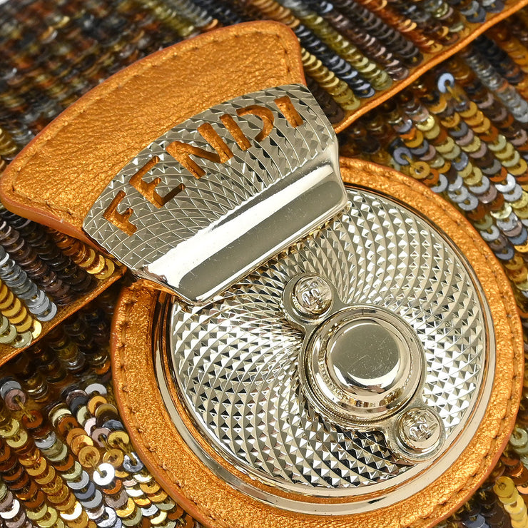 Fendi Metallic Orange Leather Sequins Compilation Handbag 125257