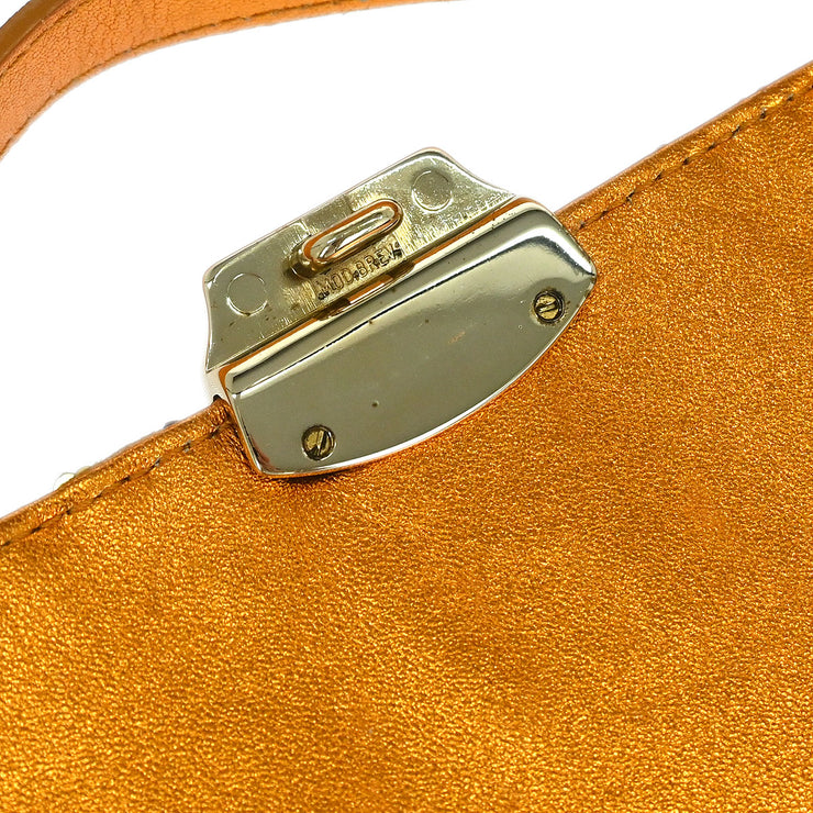 Fendi Metallic Orange Leather Sequins Compilation Handbag 125257