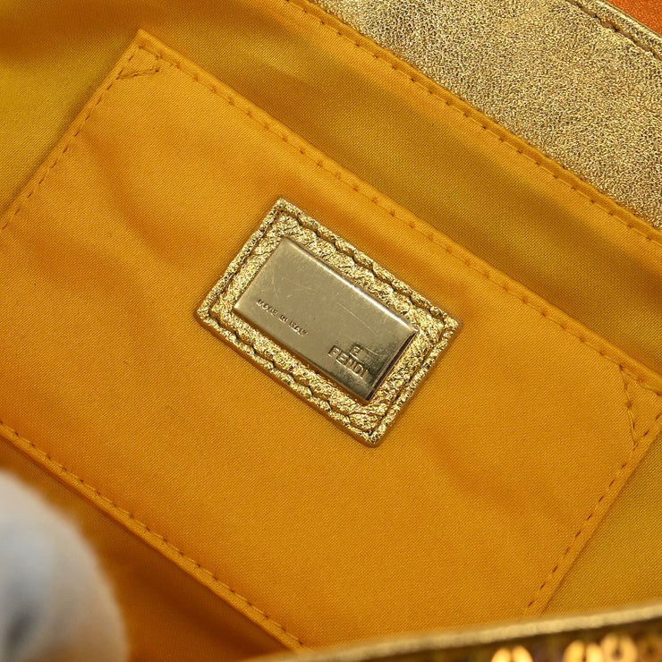 Fendi Metallic Orange Leather Sequins Compilation Handbag 125257