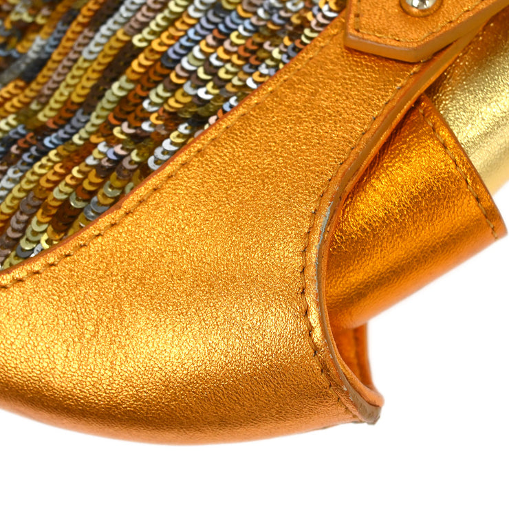 Fendi Metallic Orange Leather Sequins Compilation Handbag 125257