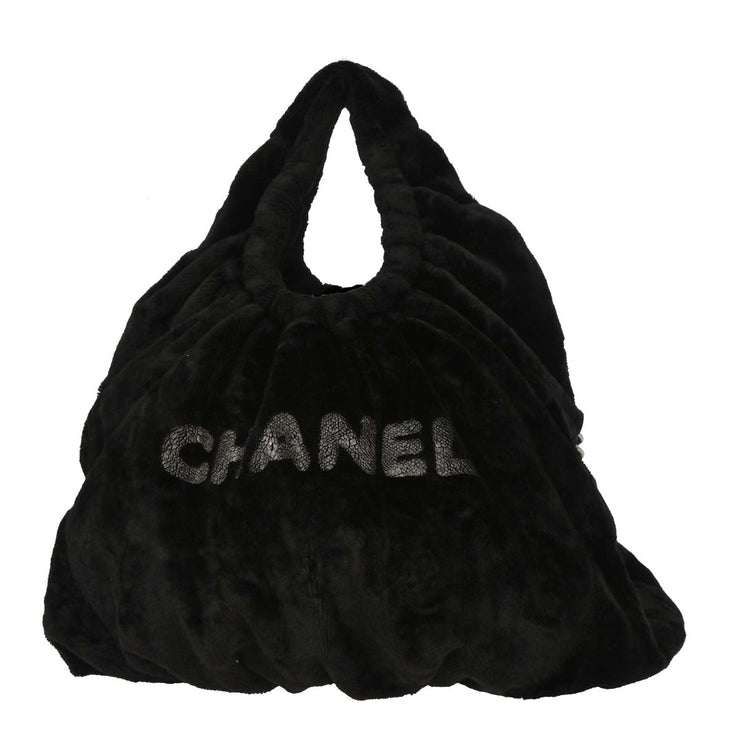 Chanel Black Artificial Fur Hobo 2way Handbag 125258