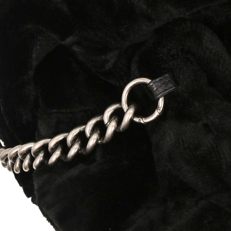 Chanel Black Artificial Fur Hobo 2way Handbag 125258