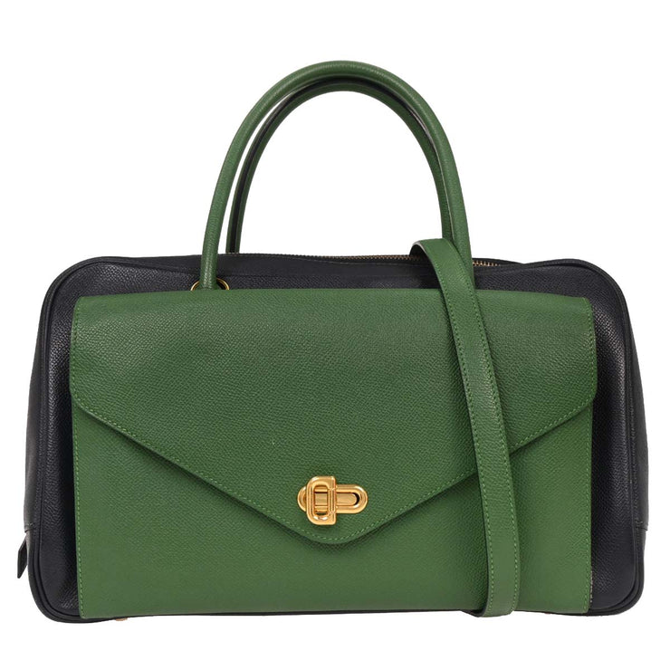 Hermes Green Blue Indigo Courchevel Lorraine Handbag Z Square:J 125271