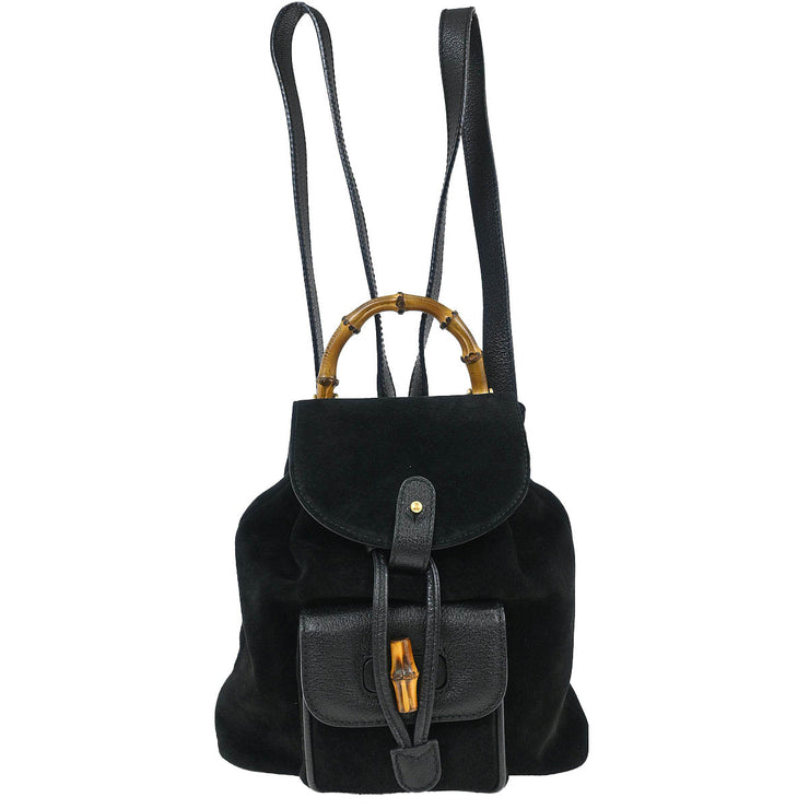 Gucci Black Suede Bamboo Backpack 003.2852.0030.0 125294