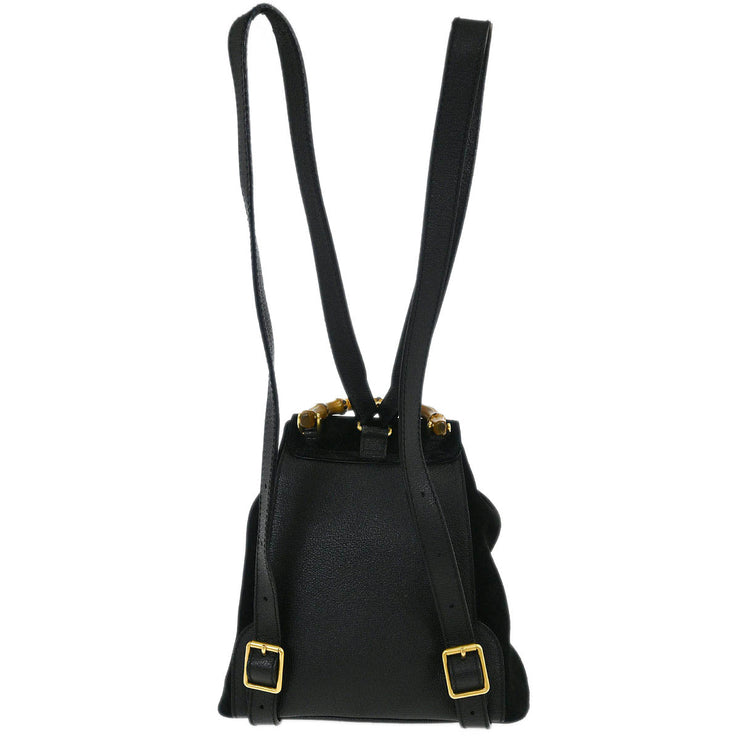 Gucci Black Suede Bamboo Backpack 003.2852.0030.0 125294