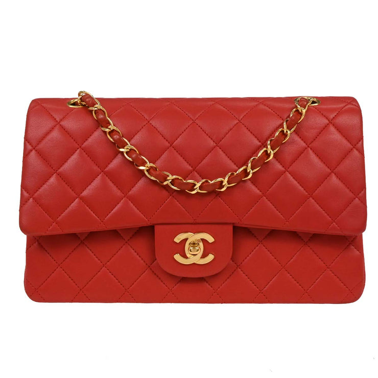 Chanel Red Lambskin Medium Classic Double Flap Shoulder Bag 125663