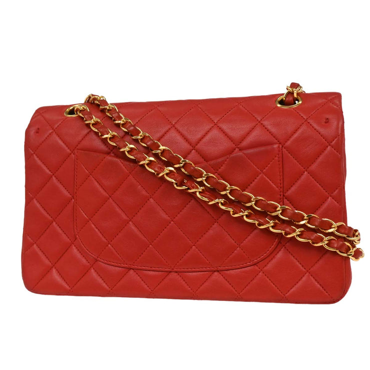 Chanel Red Lambskin Medium Classic Double Flap Shoulder Bag 125663