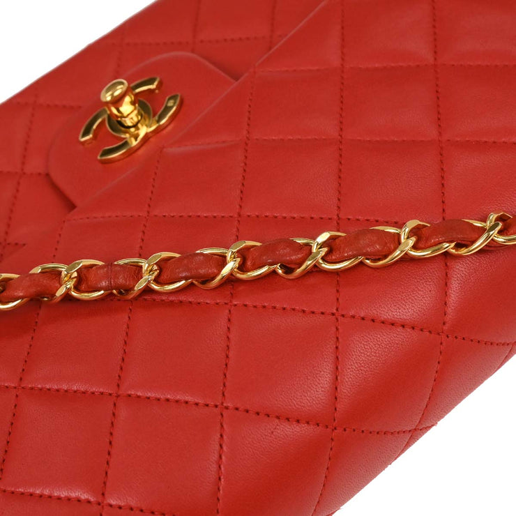 Chanel Red Lambskin Medium Classic Double Flap Shoulder Bag 125663