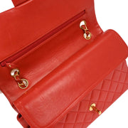 Chanel Red Lambskin Medium Classic Double Flap Shoulder Bag 125663