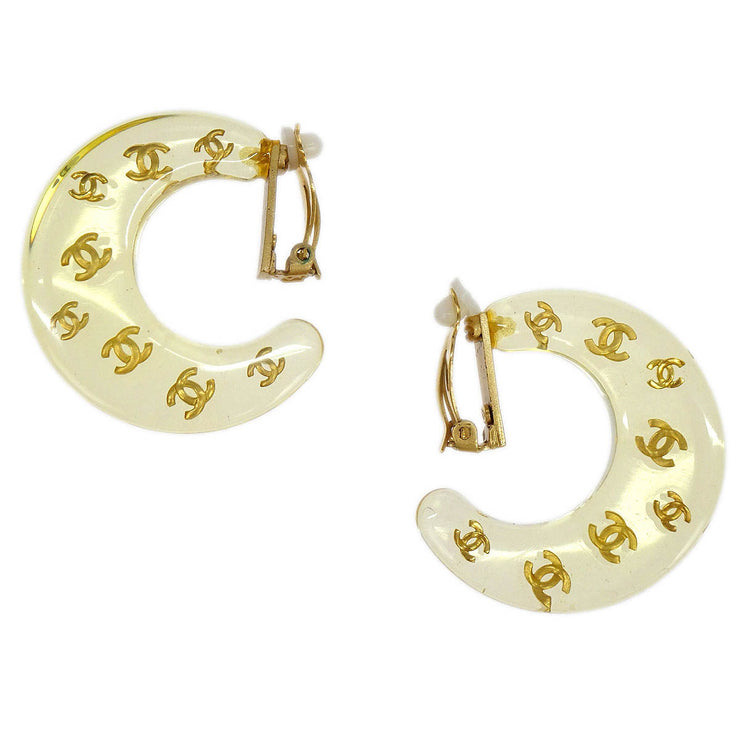 Chanel Hoop Crescent Moon Earrings Clip-On Gold 01P 125696