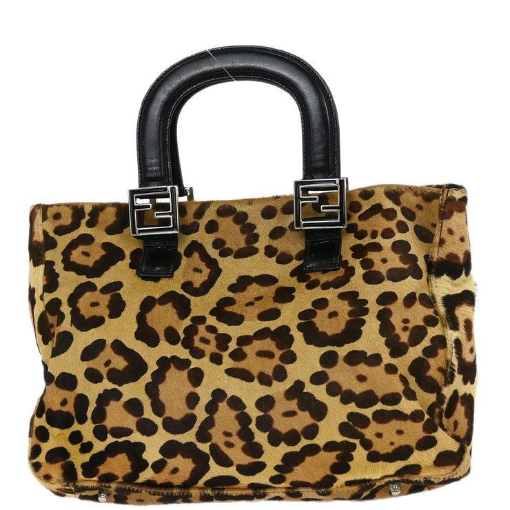 Fendi * Brown Pony Hair Leopard Tote Bag 2354/26329/089 125705